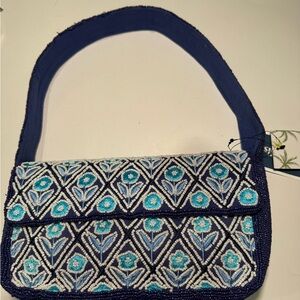Viral beaded bag Chic Blue Beaded Floral Wristlet